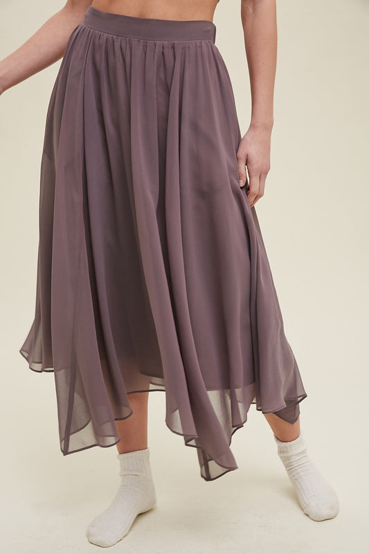 Wishlist® Chiffon Handkerchief Midi Skirt Lined