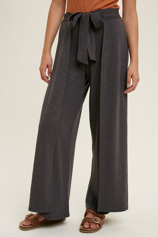 Wishlist® Slub Knit Pants With Slit Detail in Charcoal