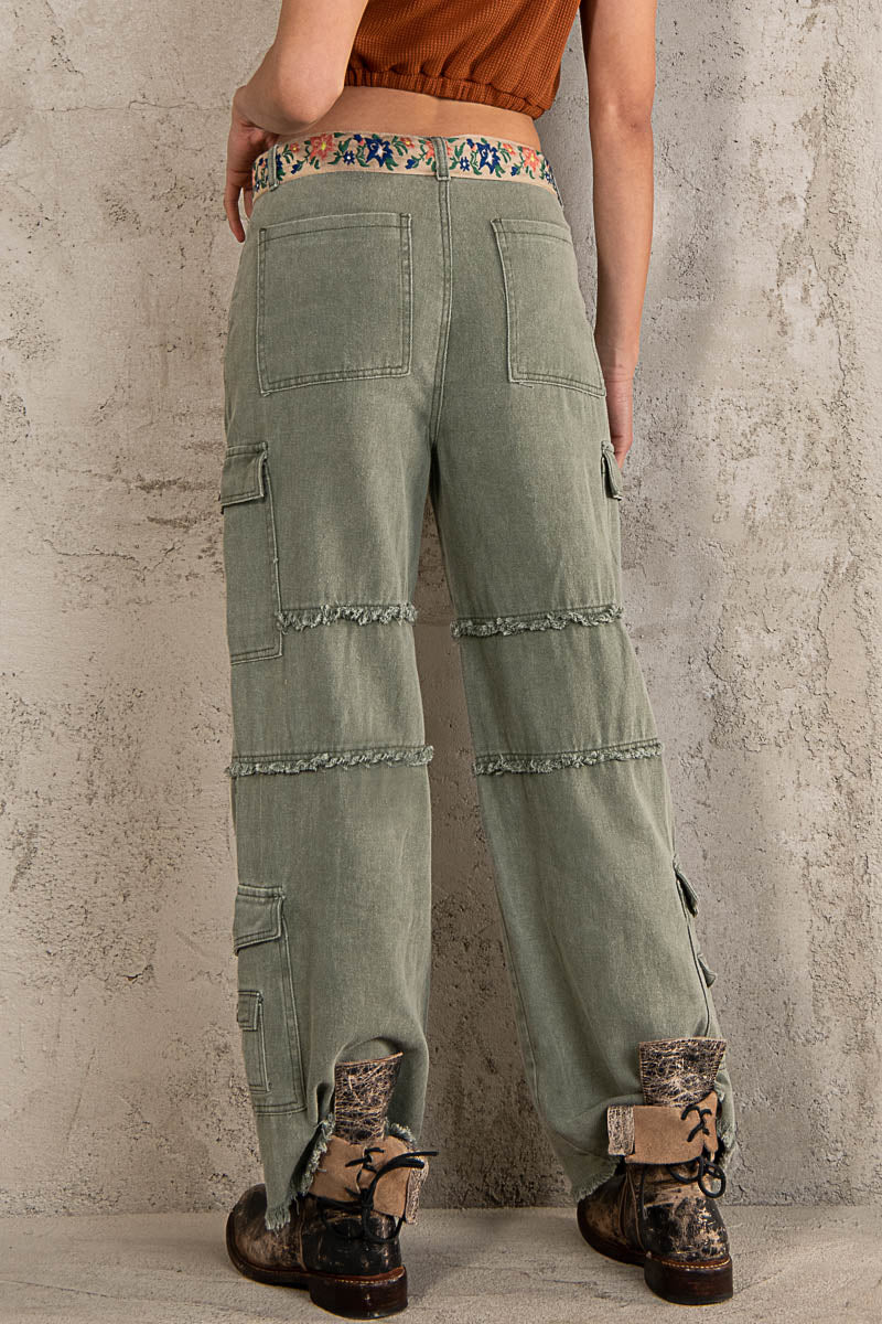 Shadow Green Wide Leg Denim Cargo