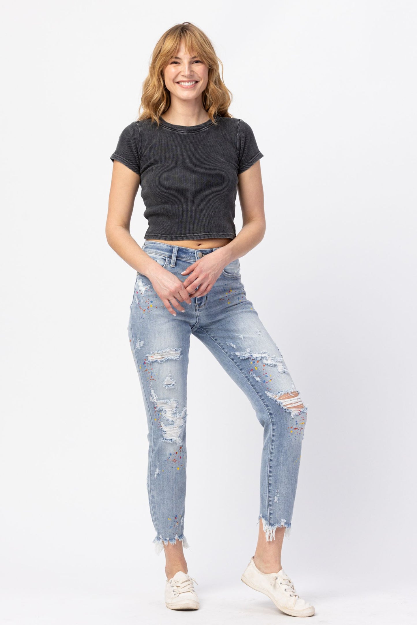 Judy Blue®  High Waisted Paint Splatter Boy Friend Jean