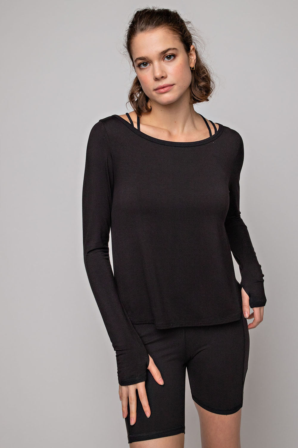 Rae Mode® LONG SLEEVE BOAT NECKLINE YOGA TOP