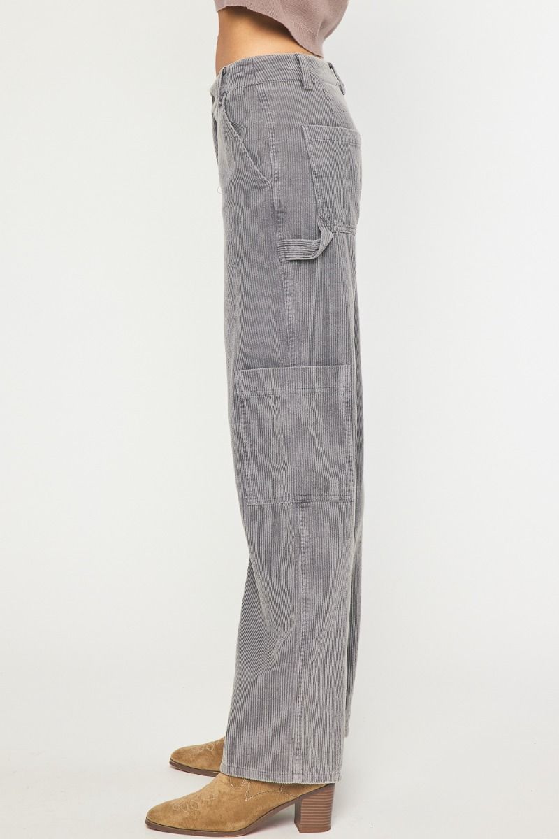 Charcoal Corduroy Wide Leg Cargos