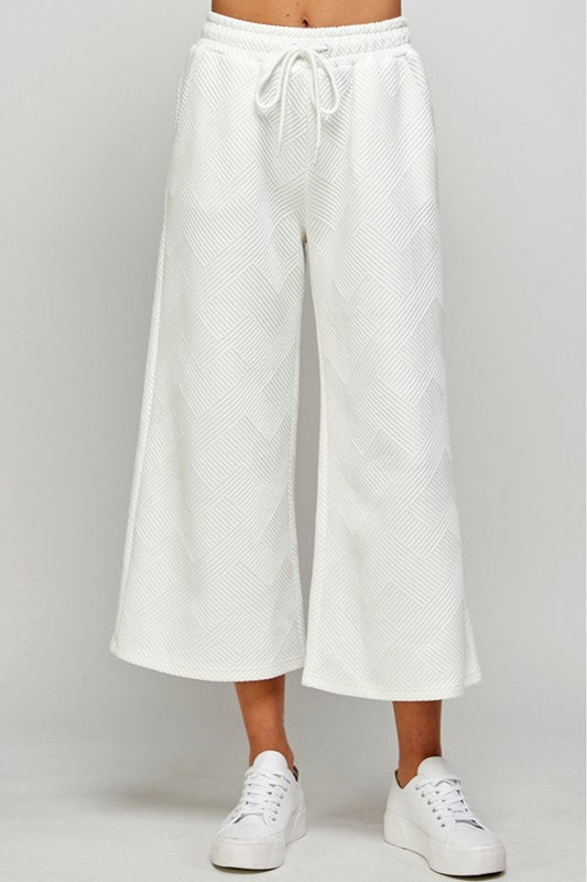 Staying Neutral Textured Wide Leg Bottoms-White