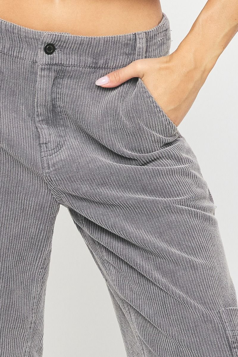 Charcoal Corduroy Wide Leg Cargos