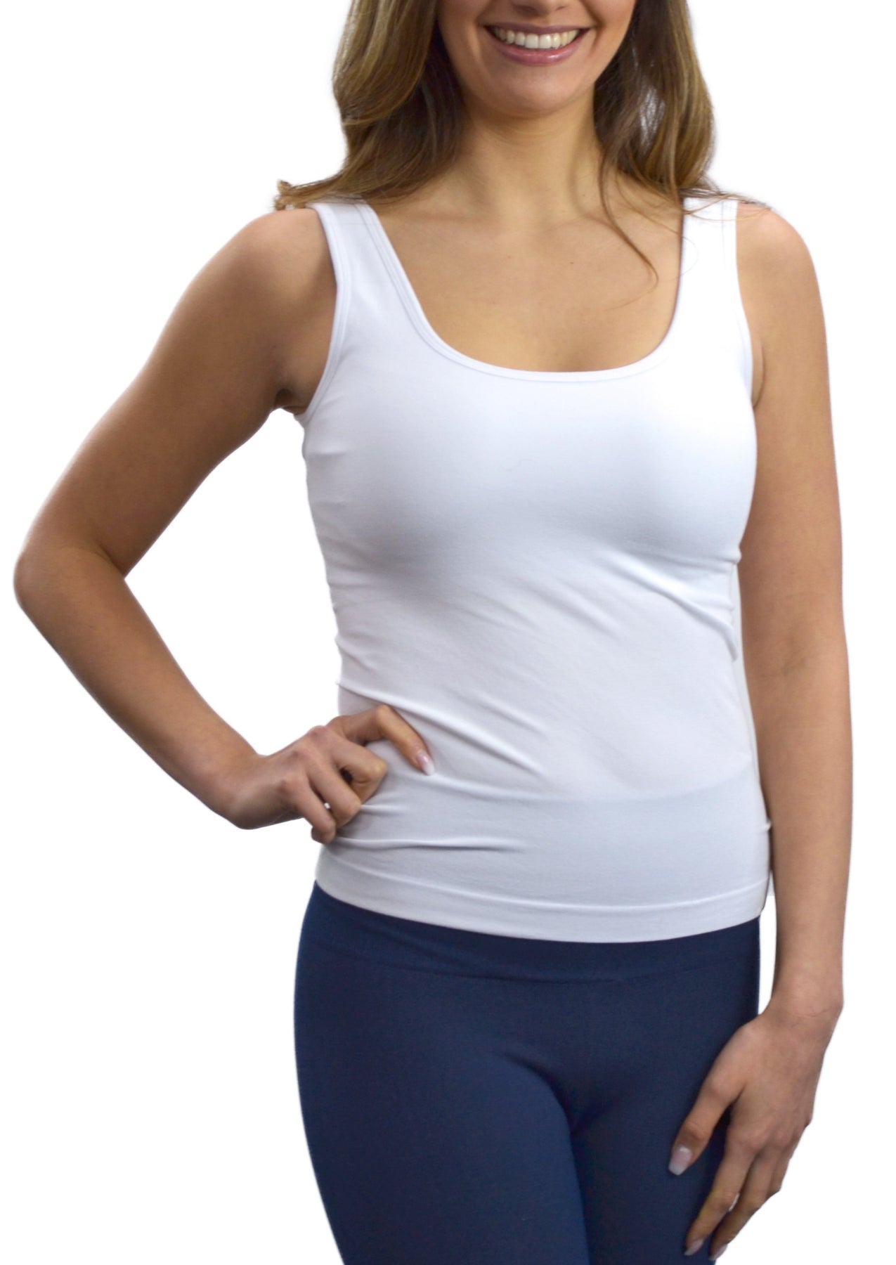 Built in Bra Reversible Tank- White