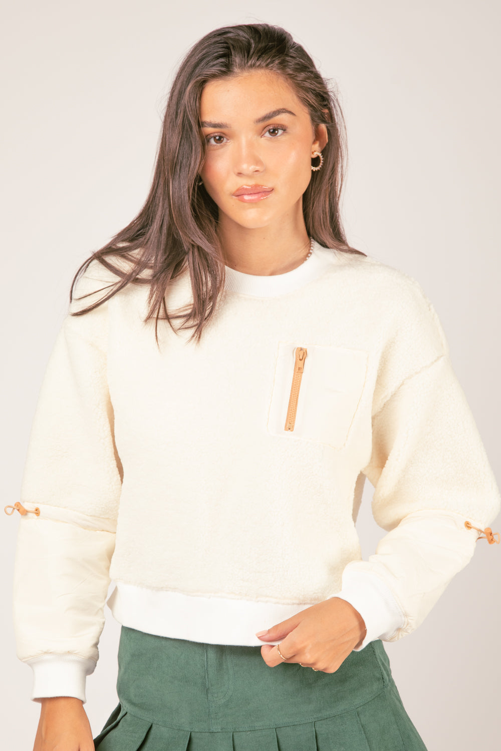 Fuzzy Fleece Contrast Cropped Crew