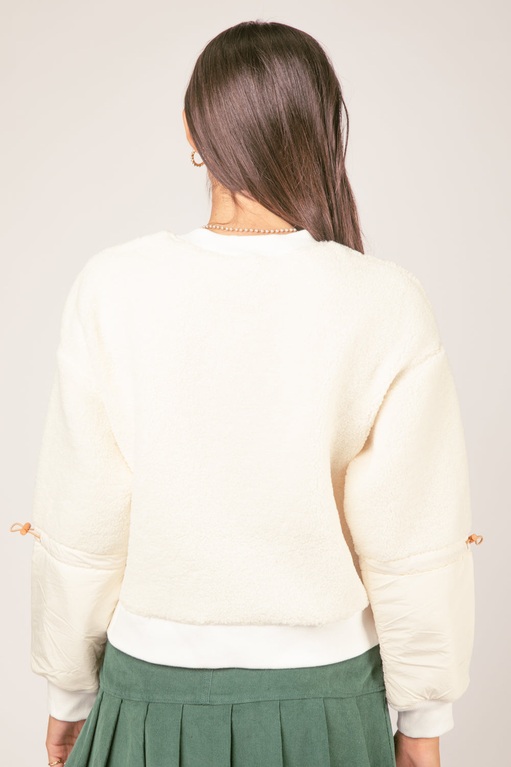 Fuzzy Fleece Contrast Cropped Crew