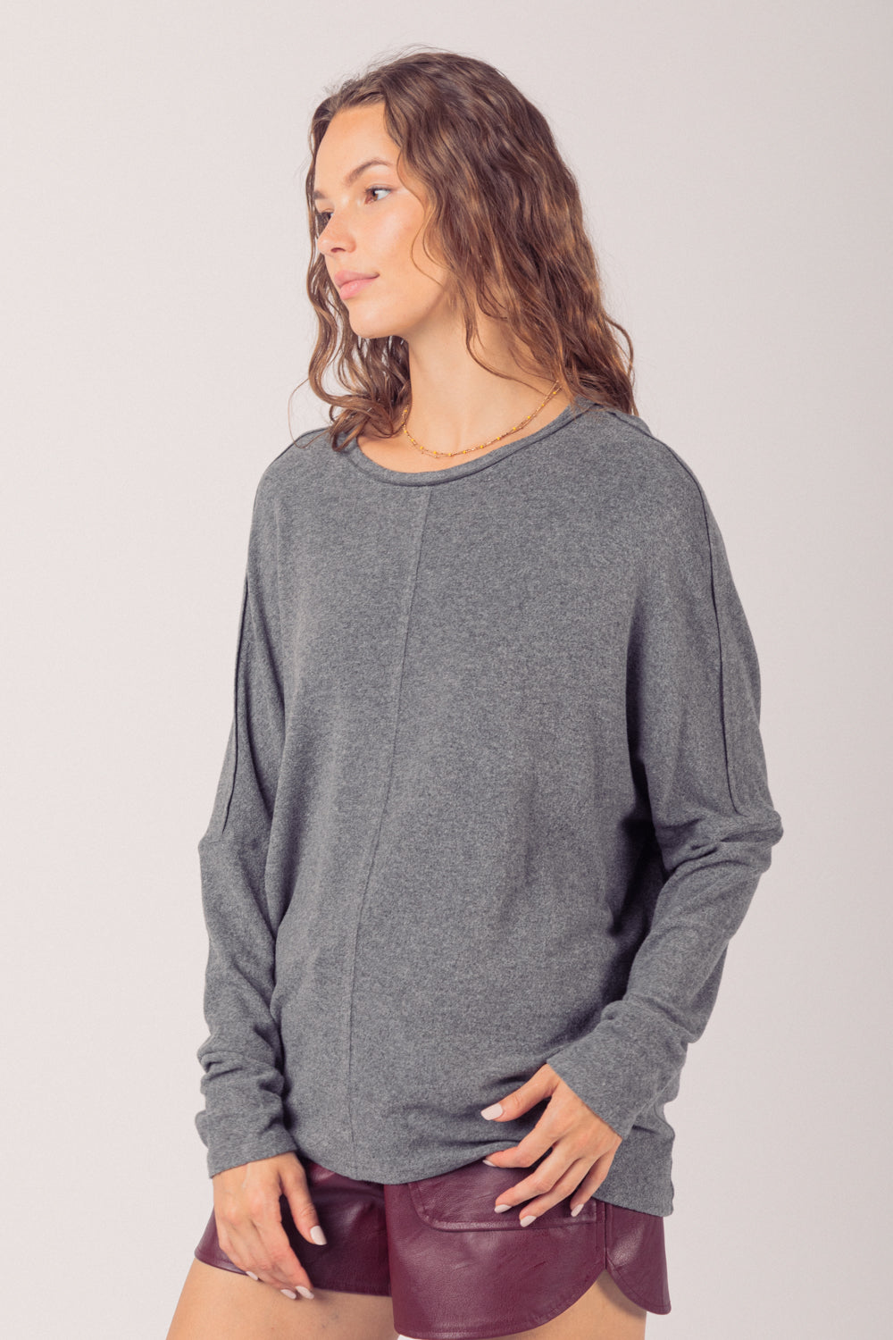 Dolman Sleeve Oversized Comfy Knit Top Available in Curvy Also