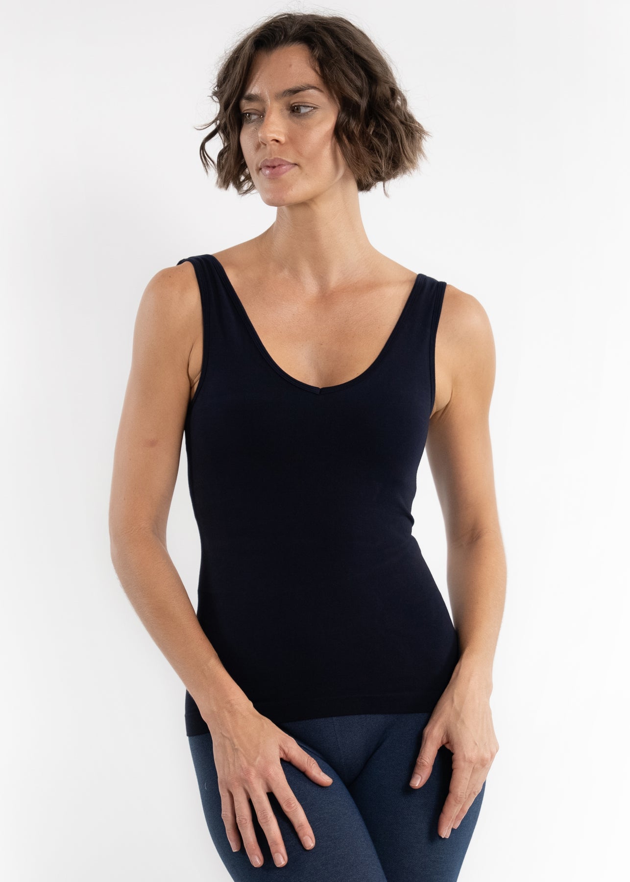 Built in Bra Reversible Tank- Black