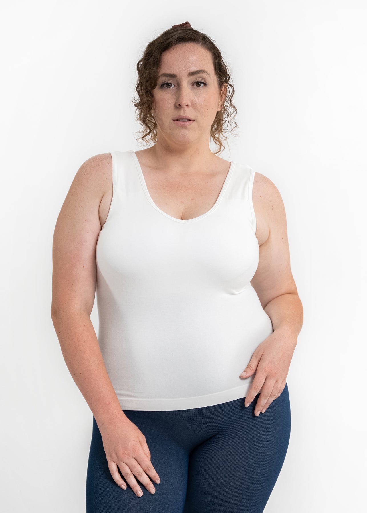 Built in Bra Reversible Tank IN CURVY - Ivory