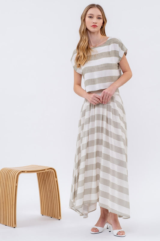 "Market Days" striped midi skirt-sage