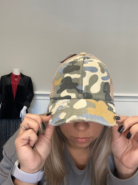 Vintage Blue Camo PonyTail Hat