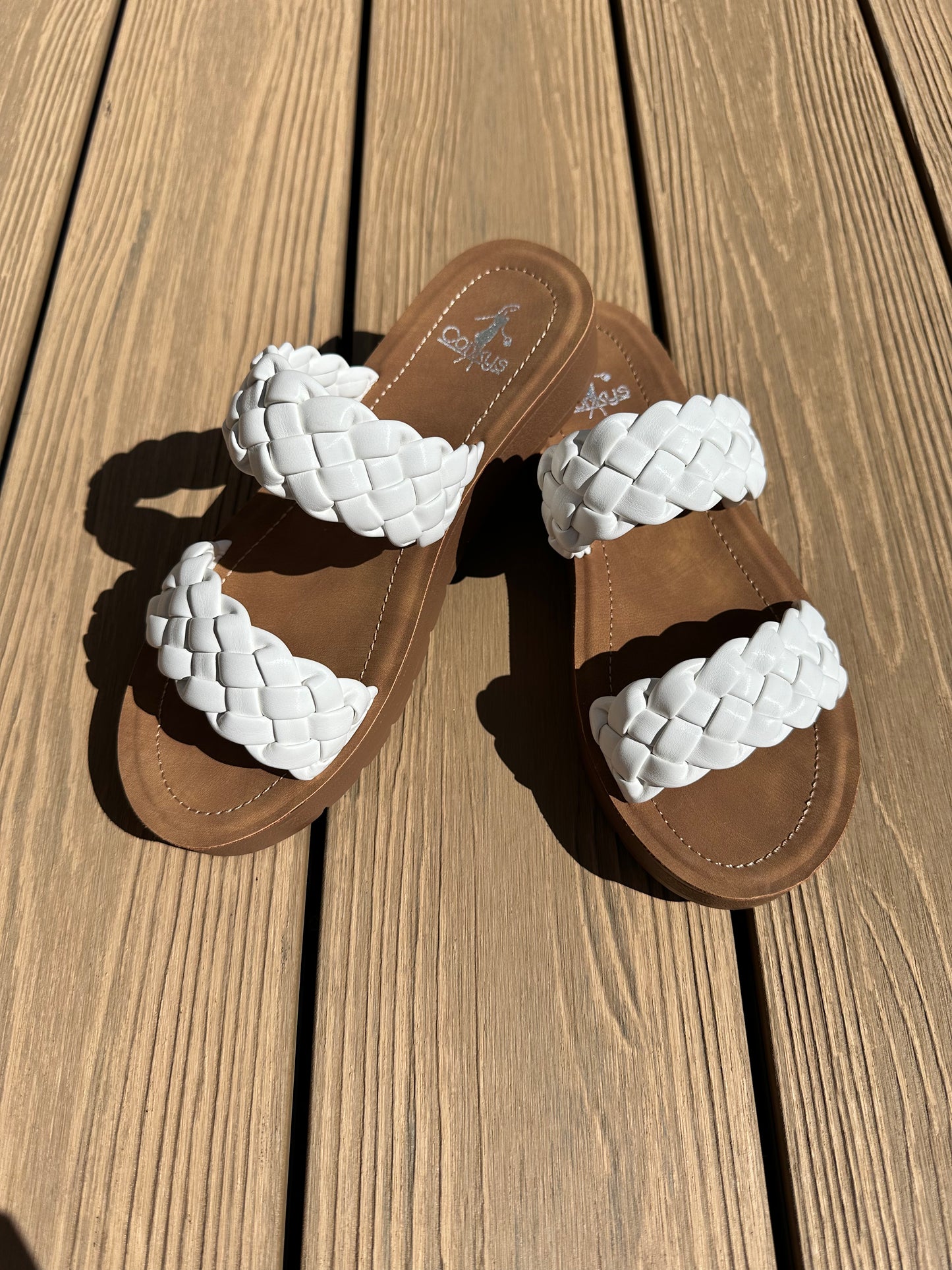 Corkys "Wind It Up" White Braid Sandal