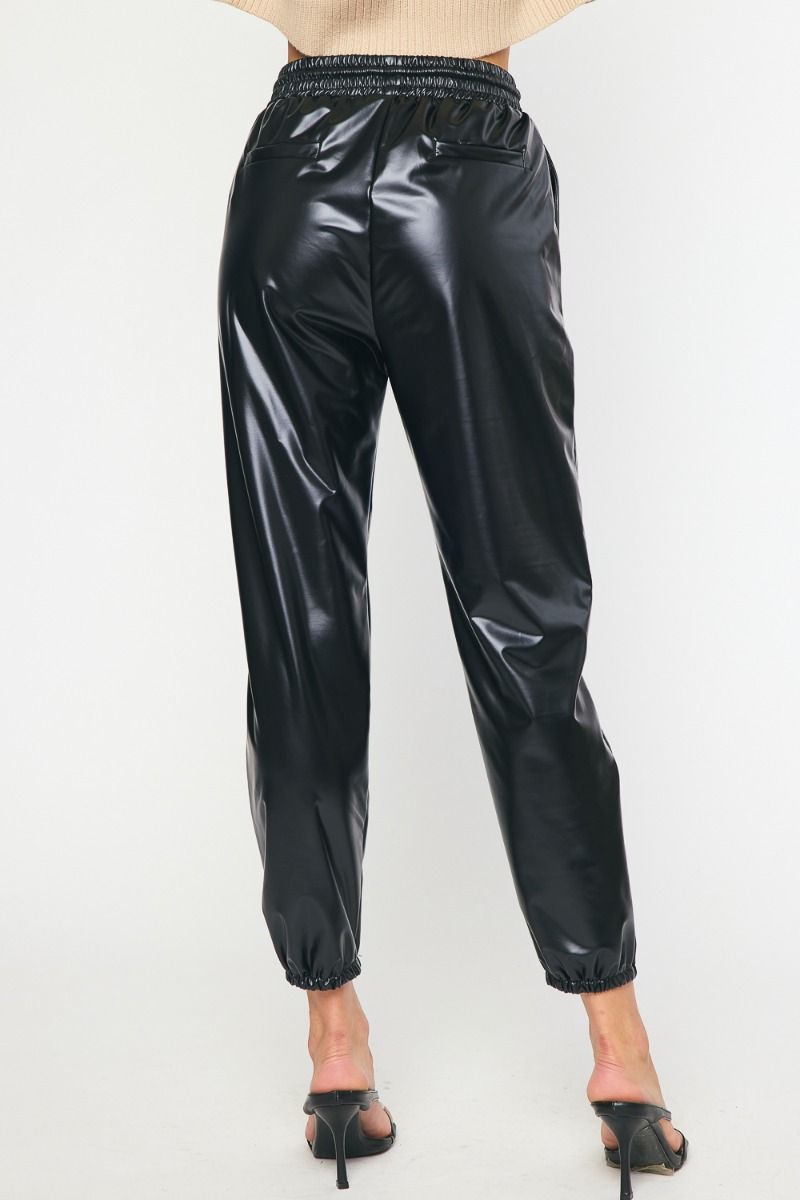 High Waisted Faux Leather Joggers