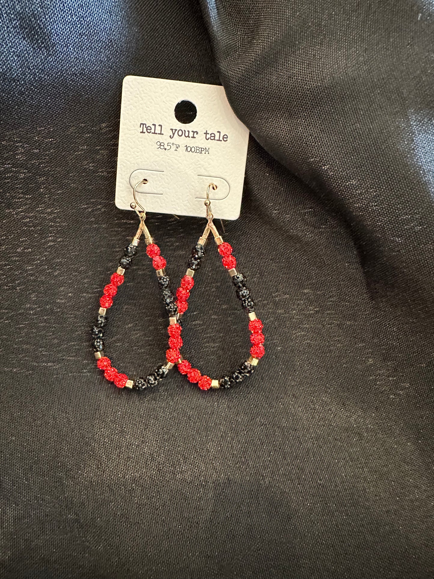 Gameday Pave Ball Teardrop Earring in Black/Red