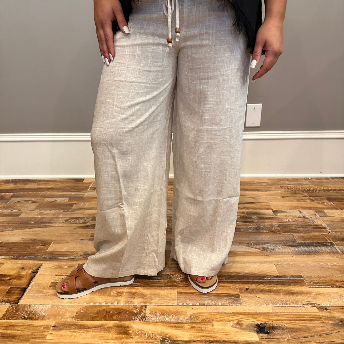 New In oatmeal linen pant