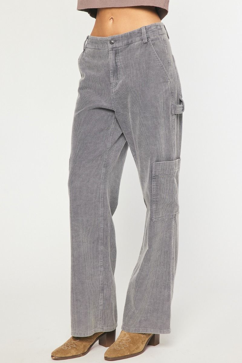 Charcoal Corduroy Wide Leg Cargos