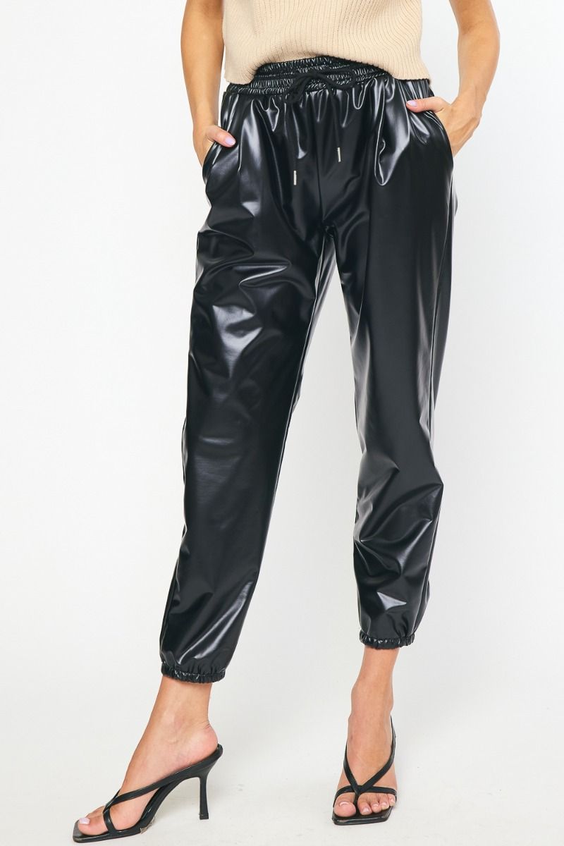 High Waisted Faux Leather Joggers