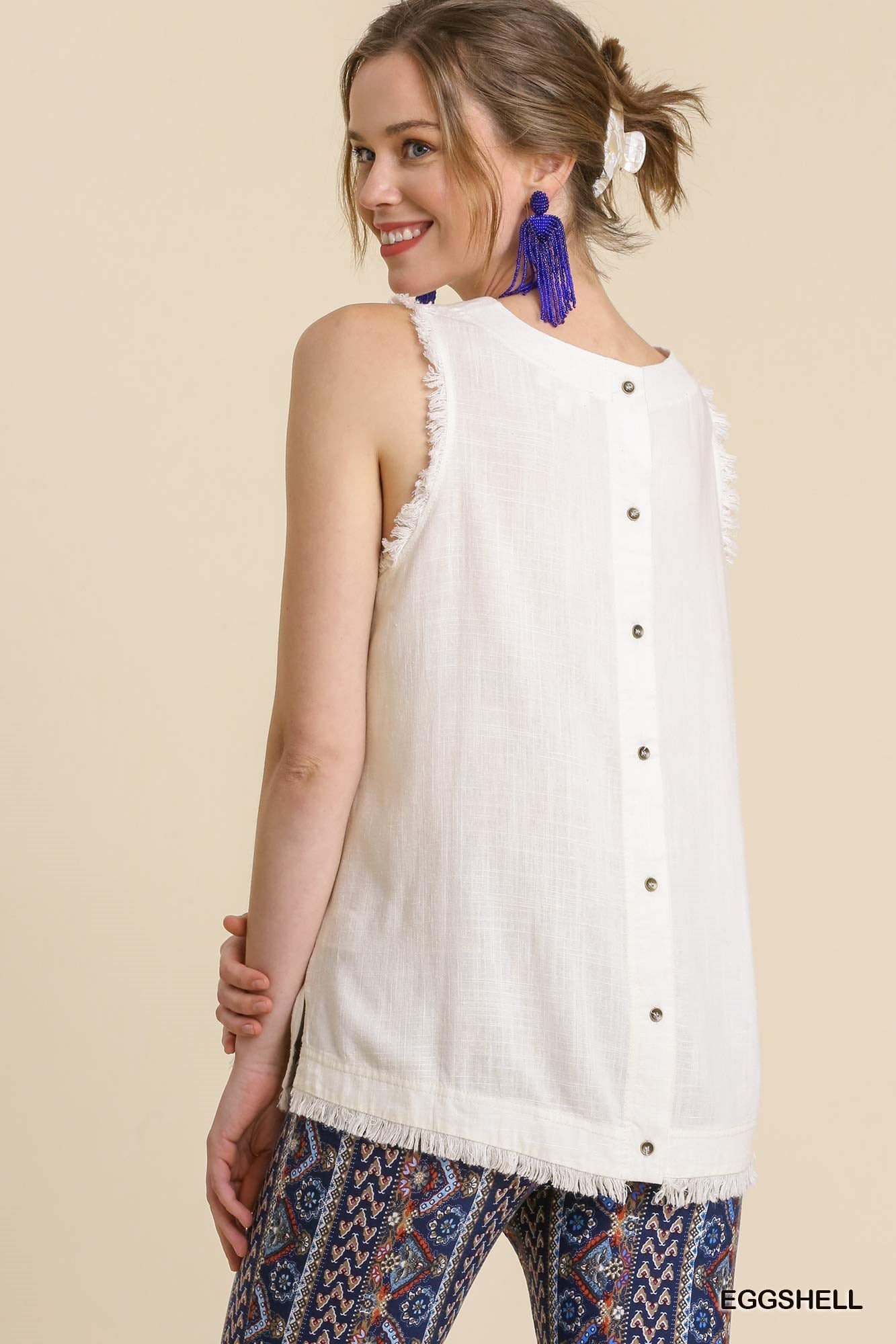 Sleeveless Button-Back Top