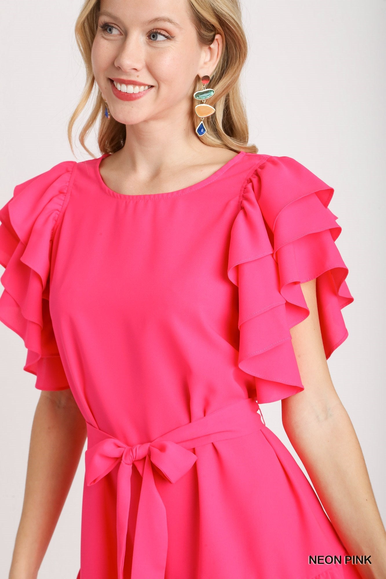 "Tea Time" Flutter Sleeve Dress- Pink