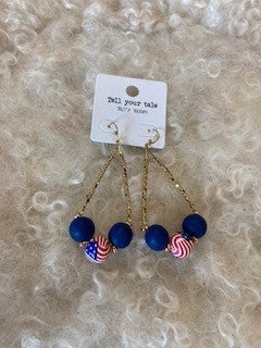 Patriotic Red, White & Blue FLAG BALL CHARM earrings- Gold tone