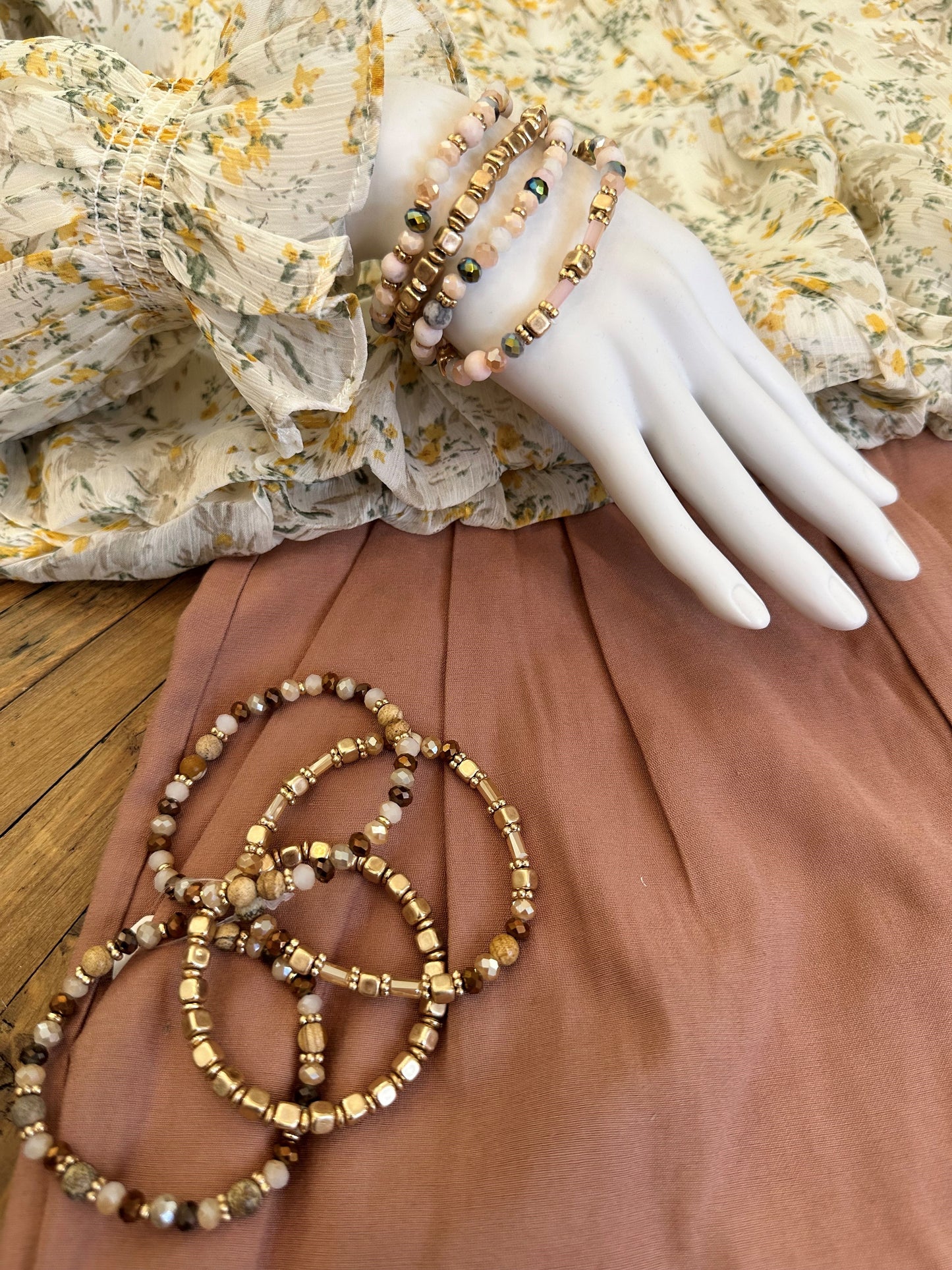 Blended Bracelet Stack- Beads with Stone and Gold