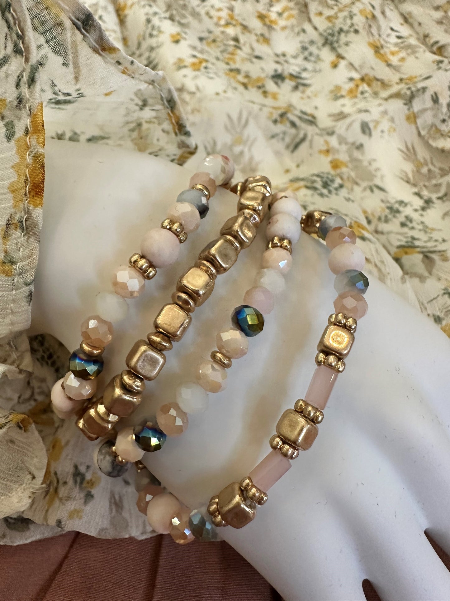 Blended Bracelet Stack- Beads with Stone and Gold