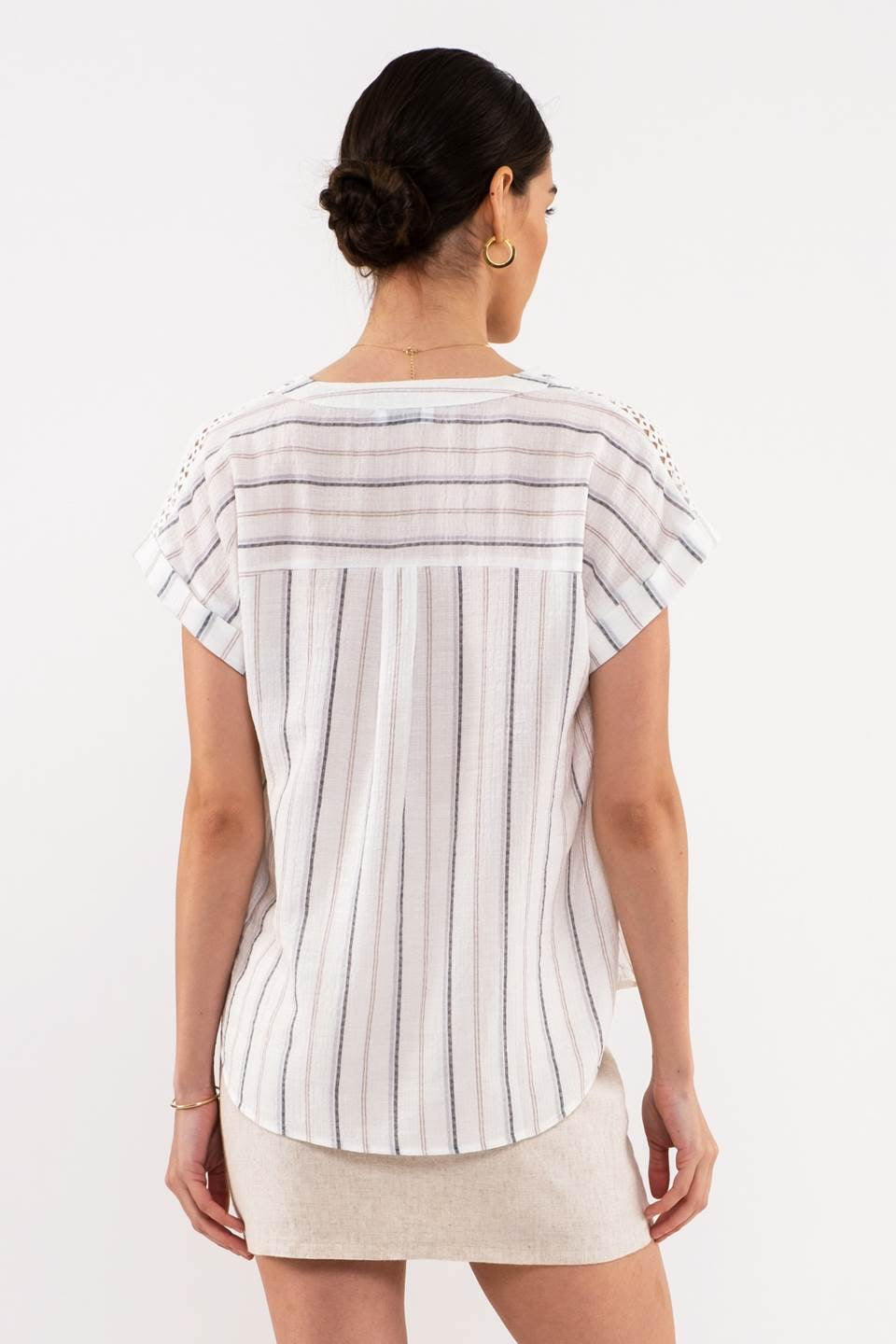 "Laced Up" Stripe Woven Top