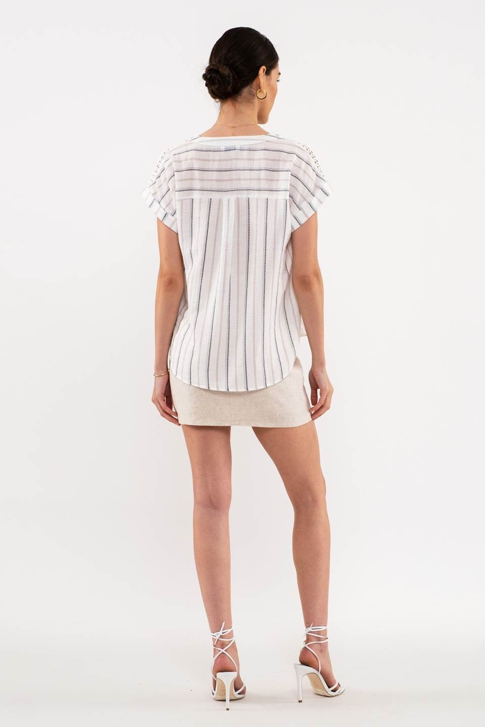 "Laced Up" Stripe Woven Top