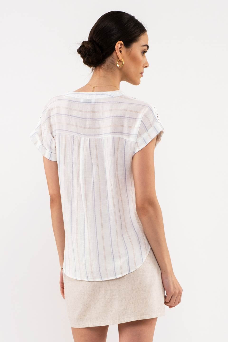 "Laced Up" Stripe Woven Top