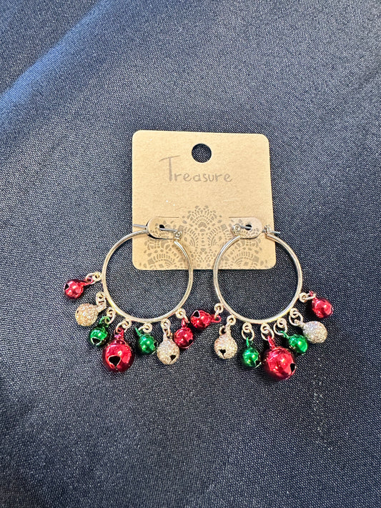 Jingle Bell Charm Hoop Earrings