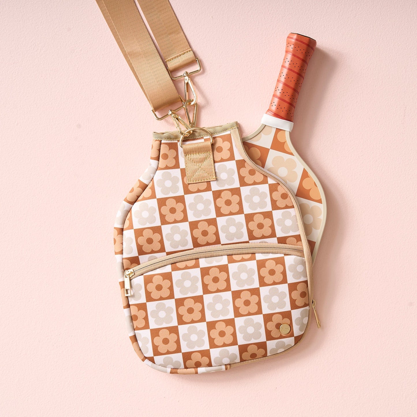 Pickleball Paddle Case- Flower Check Brown