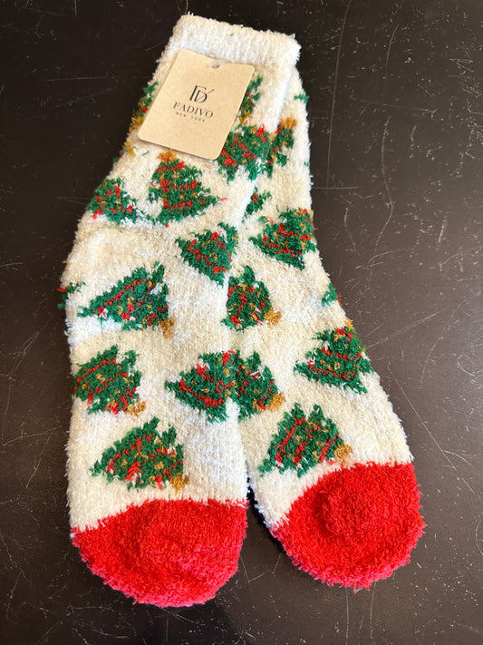 Fuzzy Christmas Socks- Mini Trees