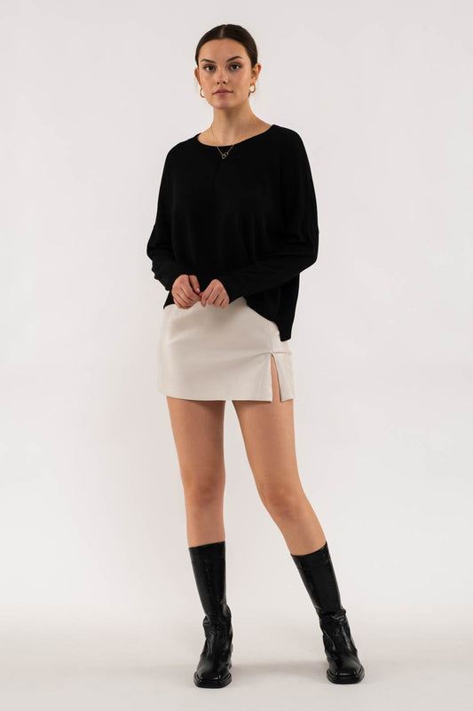 Extended Shoulder Sweater- Black