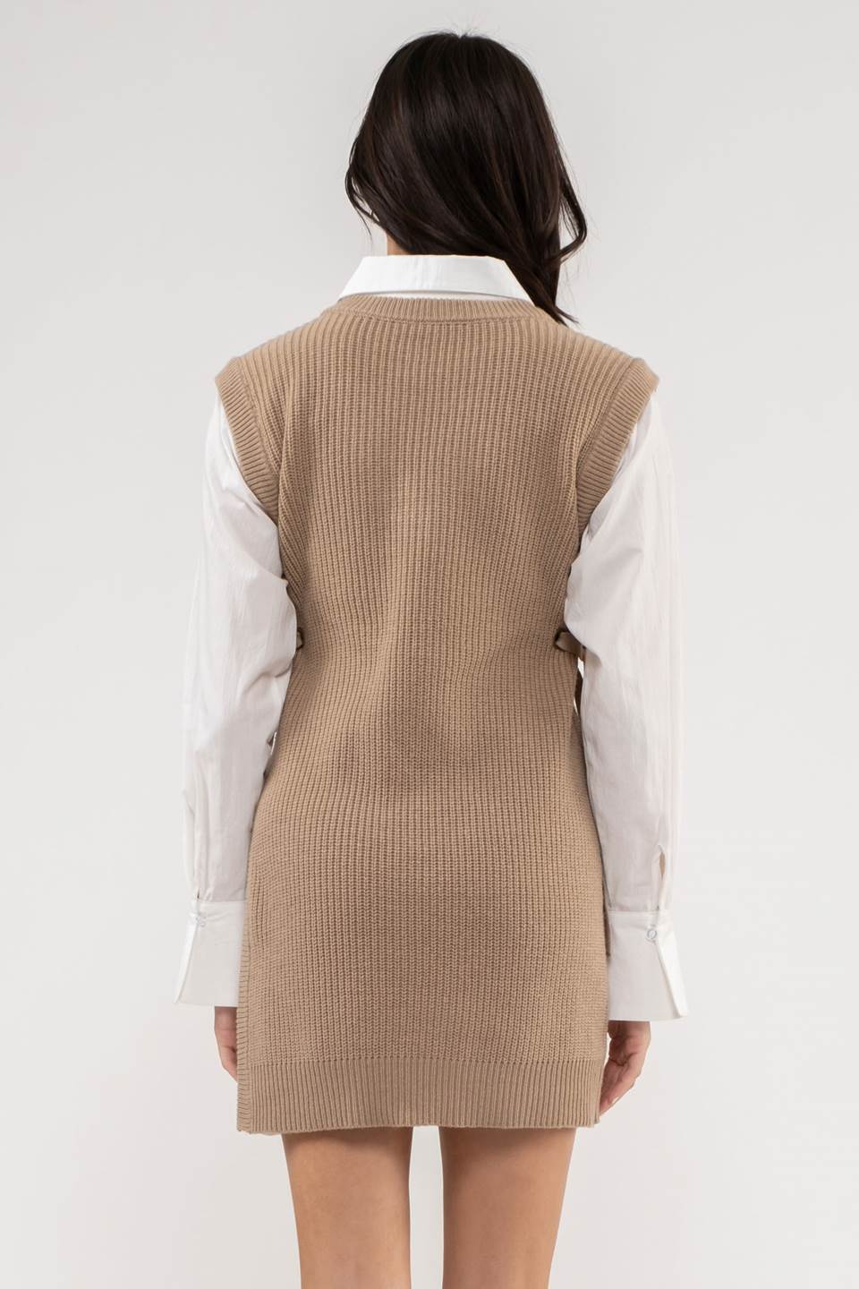 V Neck Layered Sweater Dress