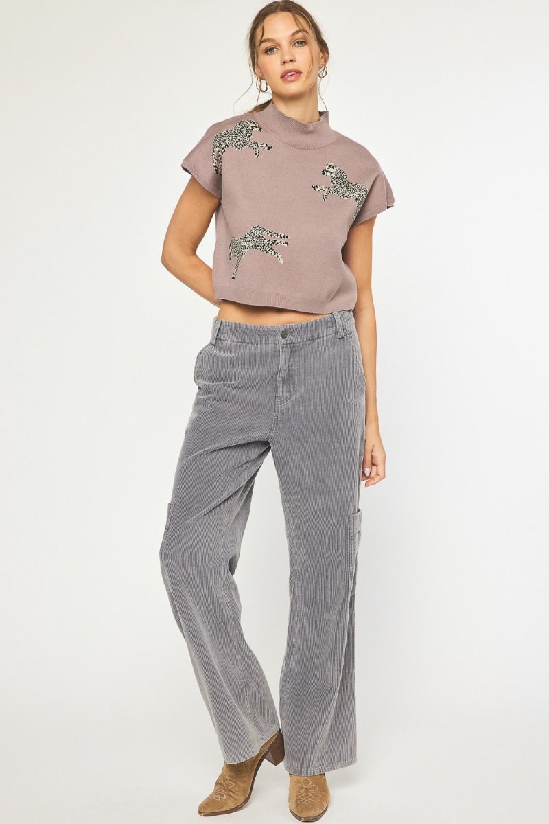 Charcoal Corduroy Wide Leg Cargos