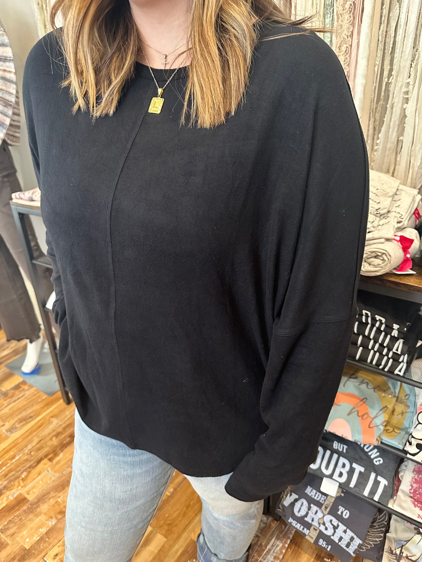 Dolman Sleeve Oversized Comfy Knit Top Available in Curvy Also