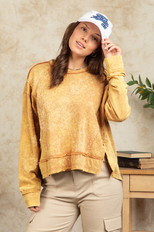 Vintage Washed Casual Top-Beige