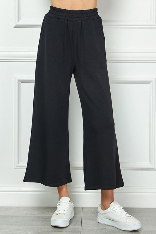 "Basic Life" Soft Cropped Wide Pants-Black