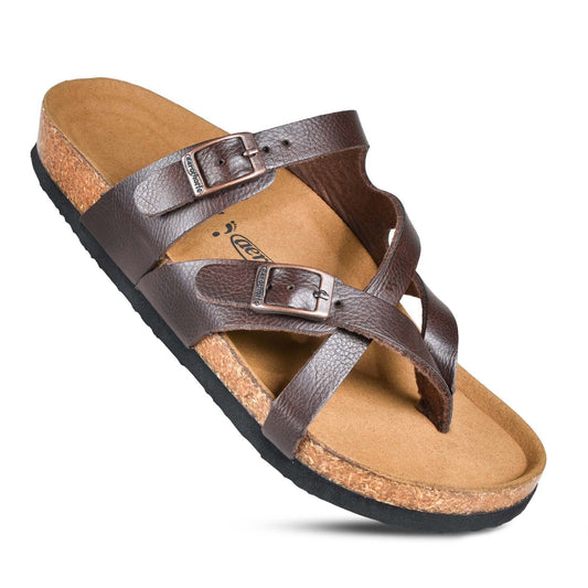 AEROTHOTIC® - CELESTIS BROWN STRAPPY SANDALS