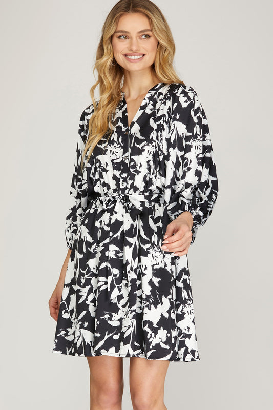 Dolman Sleeve Satin Print Dress