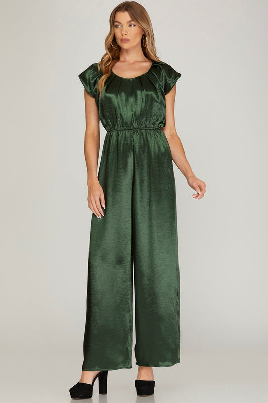 Drop Shoulder Pleated Jumpsuit