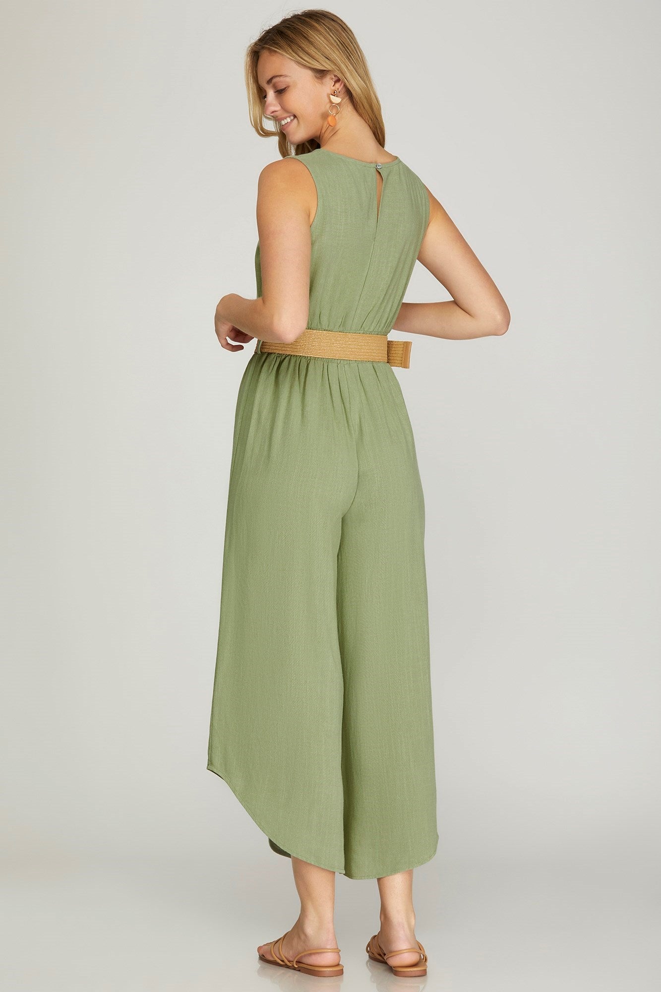 "Vineyard Taste" Jumpsuit with Belt- Olive