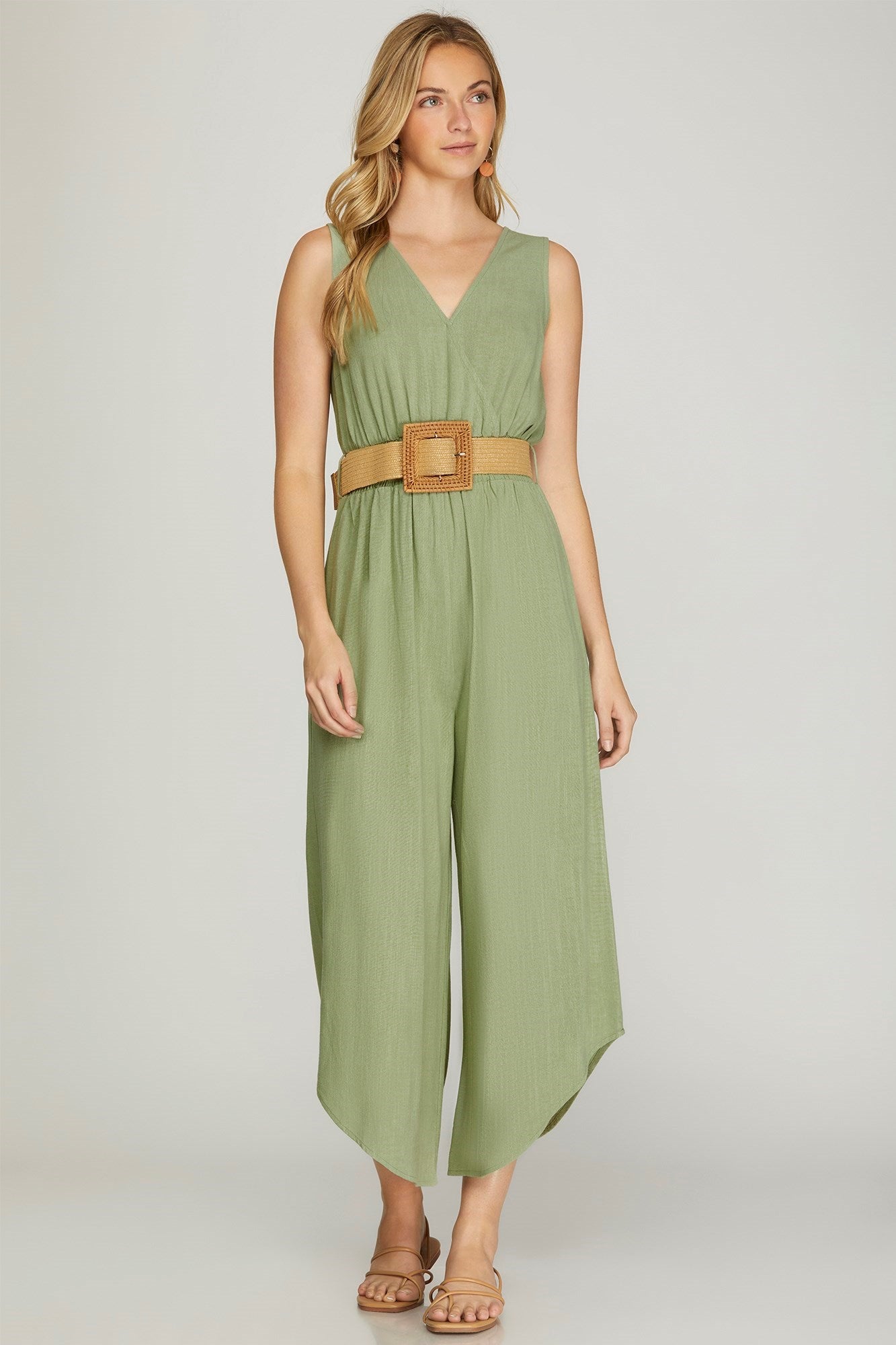 "Vineyard Taste" Jumpsuit with Belt- Olive