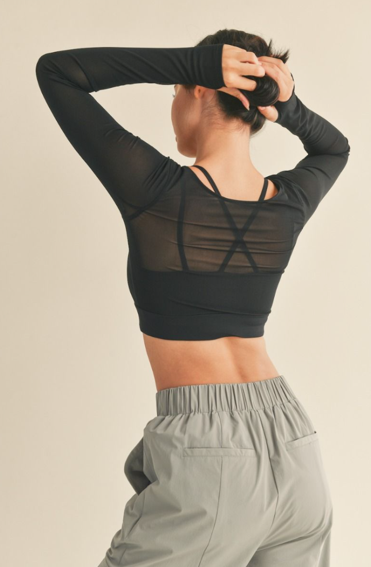 Long Sleeve Mesh Light Support Bra Top