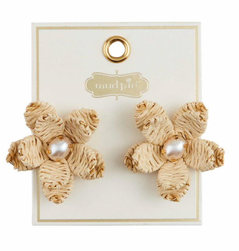 Raffia Flower Earrings- Tan