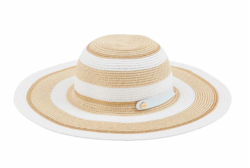 Collapsible Straw Hat- White and Tan Stripe