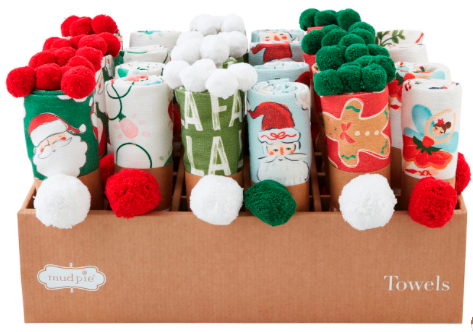 Christmas Print Pom Towels