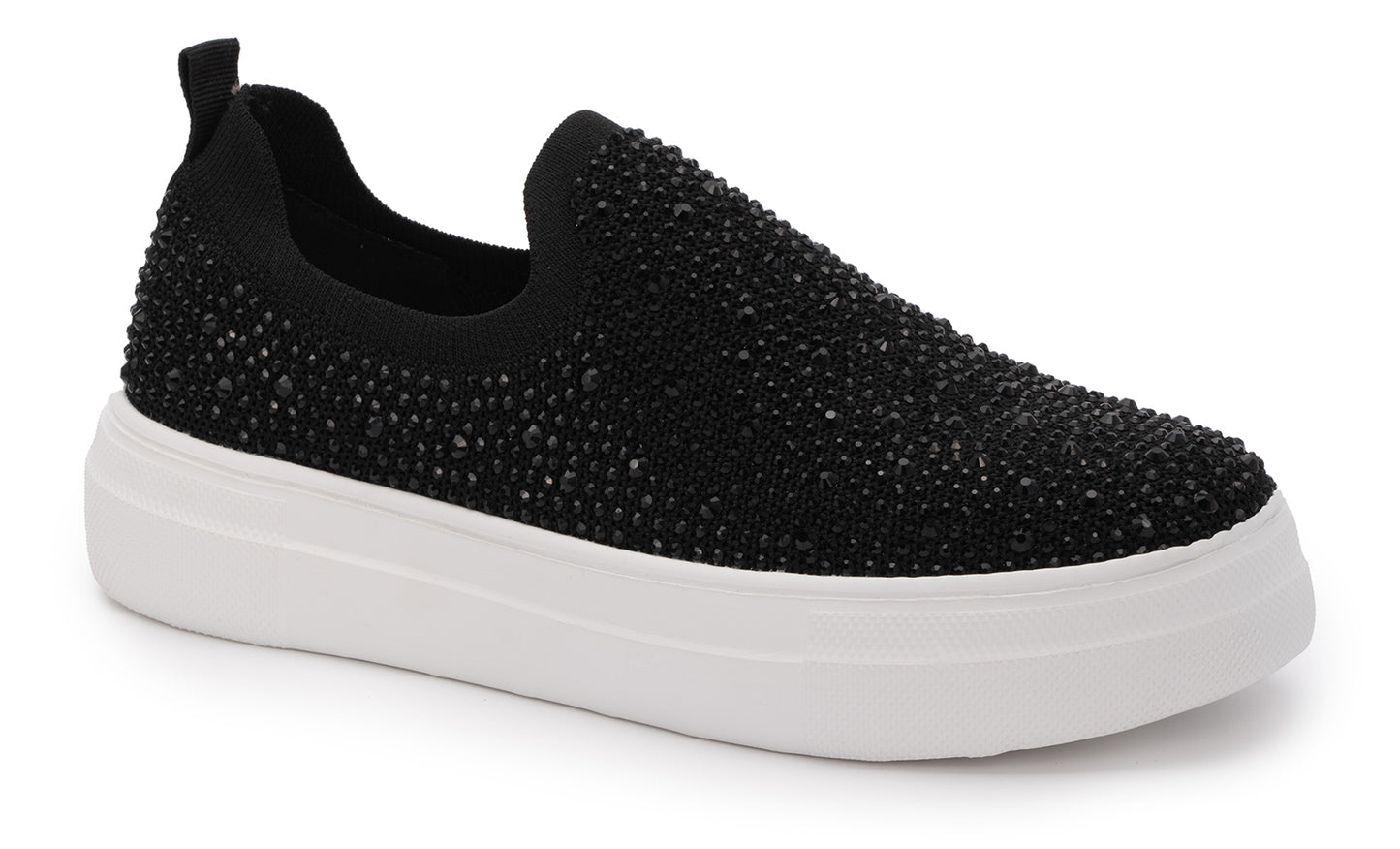 Corkys® "Swank" Crystal Slip On Tennis Shoes in White & Black