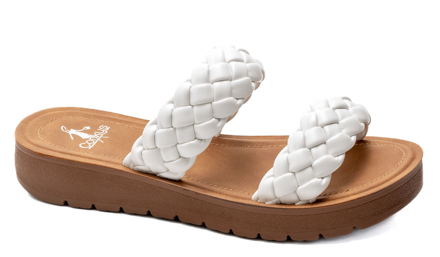 Corkys "Wind It Up" White Braid Sandal